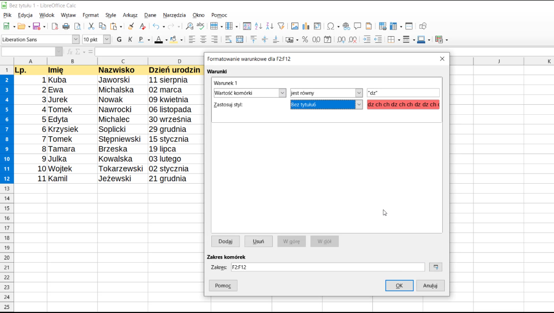 Film "Formatowanie warunkowe (LibreOffice Calc)"